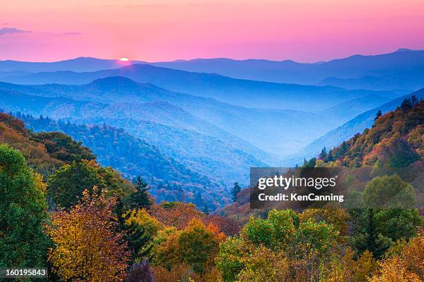 outono ao nascer do sol de montanha - tennessee - fotografias e filmes do acervo