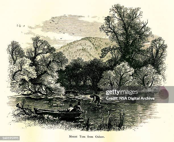 mount tom, massachusetts - connecticut landscape stock illustrations