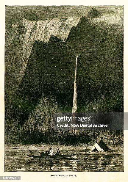 multnomah falls, oregon - columbia river gorge stock illustrations