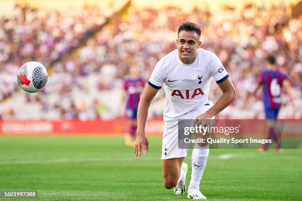 Sergio Reguilon of Tottenham Hotspur reacts during the Joan Gamper Trophy match between FC Barcelona and Tottenham Hotspur at Estadi Olimpic Lluis...