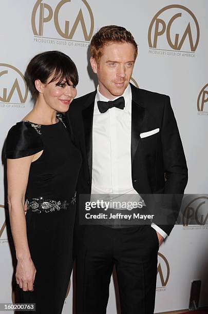 Actors Helen McCrory and Damian Lewis arrive at the 24th Annual Producers Guild Awards at The Beverly Hilton Hotel on January 26, 2013 in Beverly...