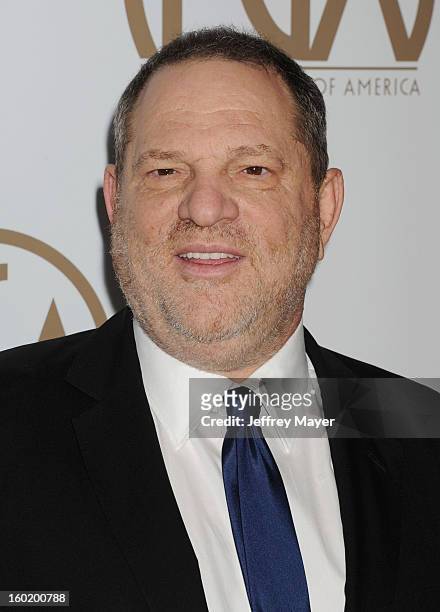 Producer Harvey Weinstein arrives at the 24th Annual Producers Guild Awards at The Beverly Hilton Hotel on January 26, 2013 in Beverly Hills,...