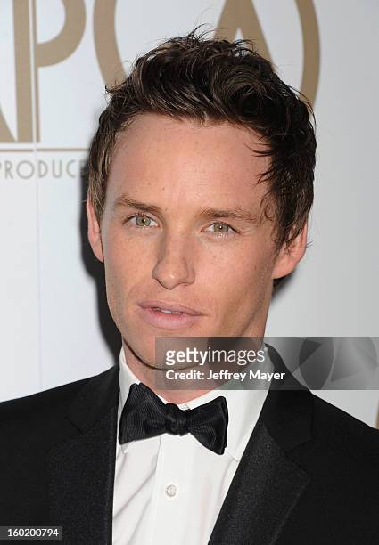 Actor Eddie Redmayne arrives at the 24th Annual Producers Guild Awards at The Beverly Hilton Hotel on January 26, 2013 in Beverly Hills, California.