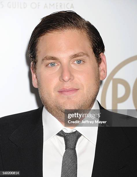 Jonah Hill arrives at the 24th Annual Producers Guild Awards at The Beverly Hilton Hotel on January 26, 2013 in Beverly Hills, California.