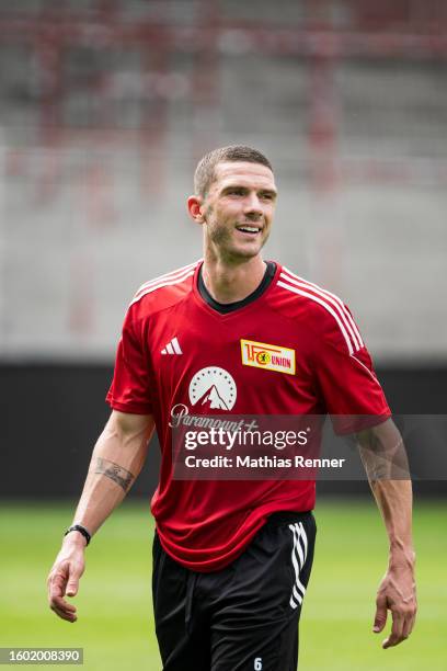 New signing Robin Gosens of 1 FC Union Berlin during a training session on August 16, 2023 in Berlin, Germany.