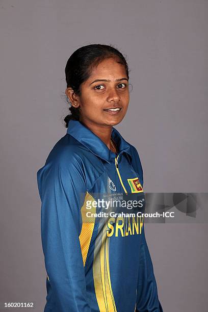 Inoka Ranaweera of Sri Lanka poses at a portrait session ahead of the ICC Womens World Cup 2013 at the Taj Mahal Palace Hotel on January 27, 2013 in...