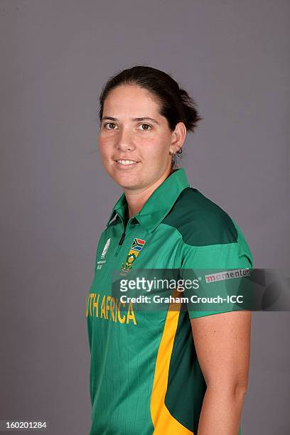 Susan Benade of South Africa poses at a portrait session ahead of the ICC Womens World Cup 2013 at the Taj Mahal Palace Hotel on January 27, 2013 in...