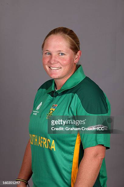 Sunette Loubser of South Africa poses at a portrait session ahead of the ICC Womens World Cup 2013 at the Taj Mahal Palace Hotel on January 27, 2013...