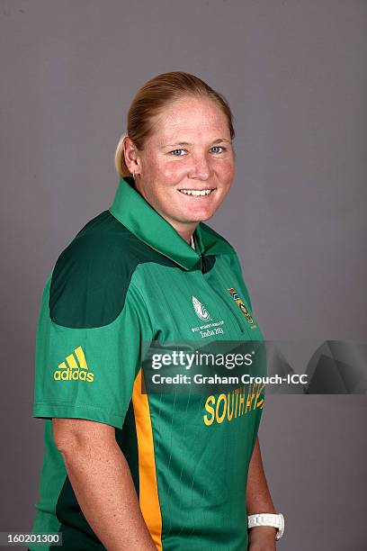 Sunette Loubser of South Africa poses at a portrait session ahead of the ICC Womens World Cup 2013 at the Taj Mahal Palace Hotel on January 27, 2013...