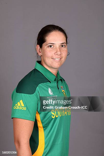 Susan Benade of South Africa poses at a portrait session ahead of the ICC Womens World Cup 2013 at the Taj Mahal Palace Hotel on January 27, 2013 in...