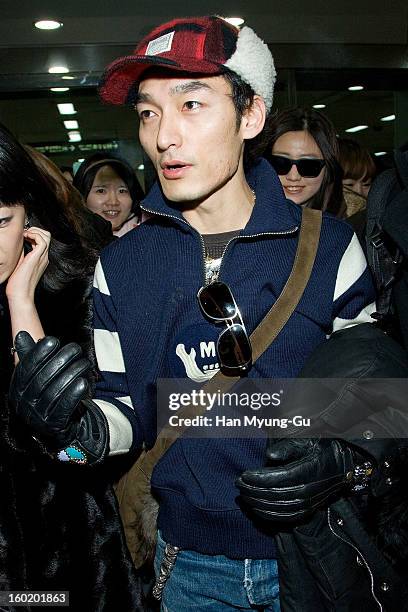 Tsuyoshi Kusanagi of Japanese boy band SMAP, known as Chonan Gang is seen at Gimpo International Airport on January 27, 2013 in Seoul, South Korea.