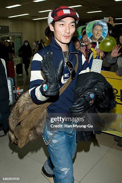 Tsuyoshi Kusanagi of Japanese boy band SMAP, known as Chonan Gang is seen at Gimpo International Airport on January 27, 2013 in Seoul, South Korea.