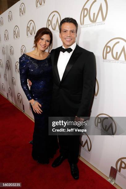 Producer Michael DeLuca and Angelique Madrid arrive at the 24th Annual Producers Guild Awards held at The Beverly Hilton Hotel on January 26, 2013 in...