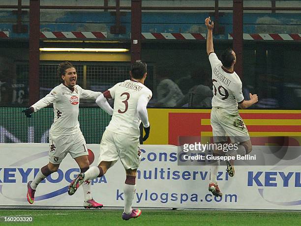 Riccardo Mggiorini of Torino celebrates after scoring the goal 1-2 during the Serie A match between FC Internazionale Milano and Torino FC at San...