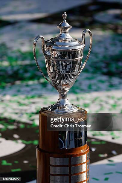 The Rolex 24 trophy sits in victory lane at Daytona International Speedway on January 27, 2013 in Daytona Beach, Florida.