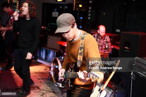 Matty McLoughlin, Matt Lamkin, Brian Hill and David Lantzman of The Soft Pack perform on stage at Brudenell Social Club on January 27, 2013 in Leeds,...