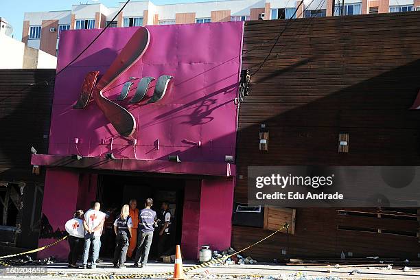 View of Kiss Nightclub after last night fire in Santa Maria on January 27, 2013 in Santa Maria, Brazil. Last night the nightclub Kiss caught fire...