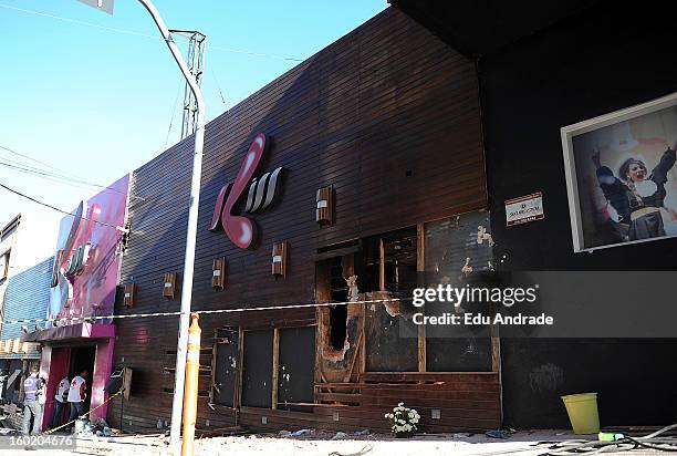 View of Kiss Nightclub after last night fire in Santa Maria on January 27, 2013 in Santa Maria, Brazil. Last night the nightclub Kiss caught fire...