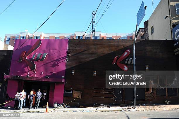 View of Kiss Nightclub after last night fire in Santa Maria on January 27, 2013 in Santa Maria, Brazil. Last night the nightclub Kiss caught fire...