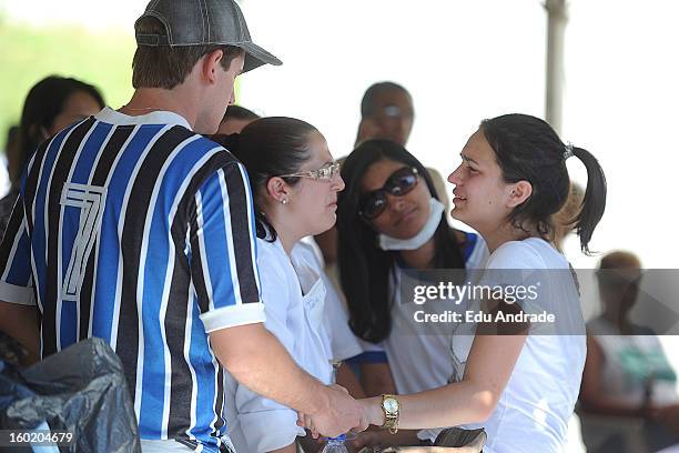 Friends and families after last night fire in Santa Maria on January 27, 2013 in Santa Maria, Brazil. Last night the nightclub Kiss caught fire...