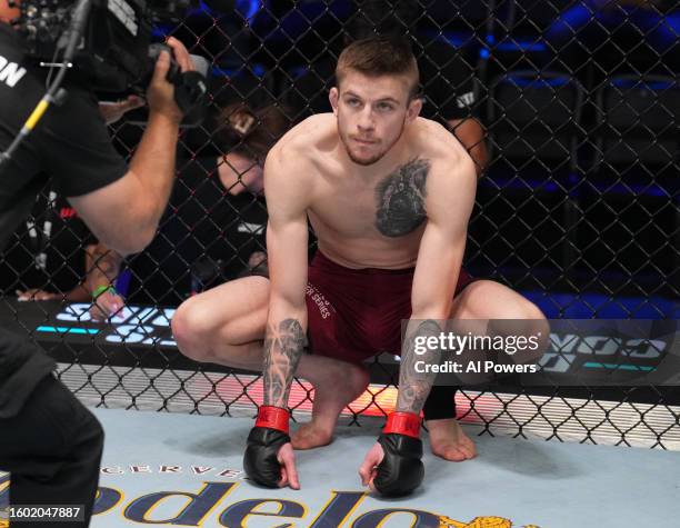 Tom Nolan of Australia prepares to fight Bogdan Grad of Romania in a lightweight fight during Dana White's Contender Series season seven, week one at...