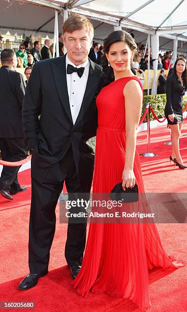 Actor Alec Baldwin and wife Hilaria Thomas arrive at the 19th Annual Screen Actors Guild Awards held at The Shrine Auditorium on January 27, 2013 in...