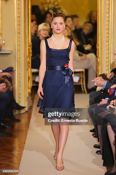 Model walks the runway during Curiel Couture fashion show as part of AltaRoma AltaModa Fashion Week on January 27, 2013 in Rome, Italy.