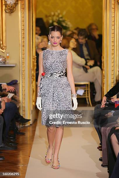 Model walks the runway during Curiel Couture fashion show as part of AltaRoma AltaModa Fashion Week on January 27, 2013 in Rome, Italy.