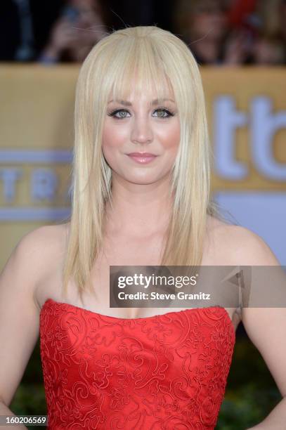 Actress Kaley Cuoco arrives at the 19th Annual Screen Actors Guild Awards held at The Shrine Auditorium on January 27, 2013 in Los Angeles,...