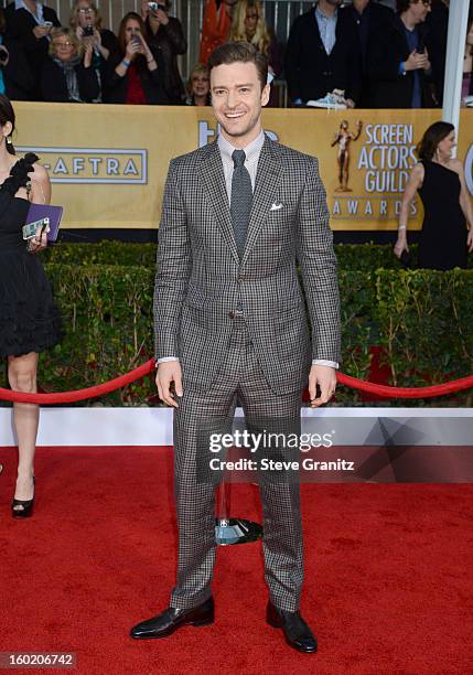 Actor/singer Justin Timberlake arrives at the 19th Annual Screen Actors Guild Awards held at The Shrine Auditorium on January 27, 2013 in Los...