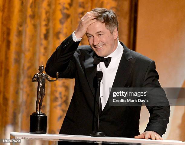 Actor Alec Baldwin accepts onstage the award for Outstanding Performance by a Male Actor in a Comedy Series for '30 Rock' during the 19th Annual...