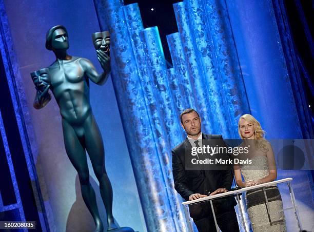 Actors Liev Schreiber and Naomi Watts speak onstage during the 19th Annual Screen Actors Guild Awards held at The Shrine Auditorium on January 27,...