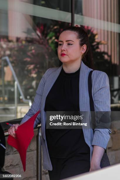 Jemma O’Brien, lawyer for Brett Andrew Button, the driver of the Hunter Valley bus that crashed in June, killing 10 people, leaves Newcastle Local...