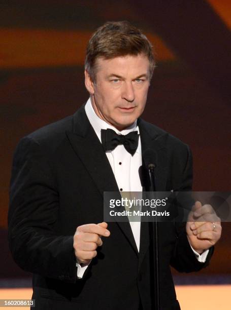 Actor Alec Baldwin speaks onstage during the 19th Annual Screen Actors Guild Awards held at The Shrine Auditorium on January 27, 2013 in Los Angeles,...