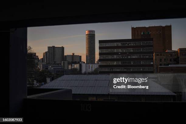 The Ponte City residential apartment tower, center, surrounded by commercial buildings in Johannesburg, South Africa, on Tuesday, Aug. 15, 2023. The...