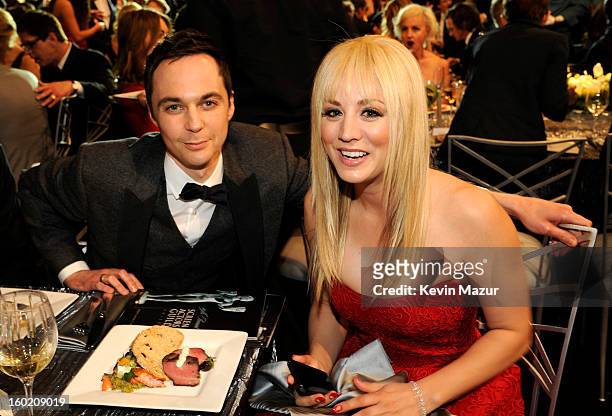 Jim Parsons and Kaley Cuoco attend the 19th Annual Screen Actors Guild Awards at The Shrine Auditorium on January 27, 2013 in Los Angeles,...