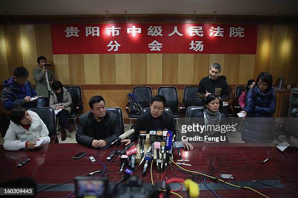 Jiang Hao , Vice-president of Guiyang Intermediate People's Court attends a press conference on former Chinese leader Bo Xilai's case on January 28,...