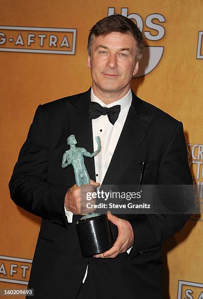 Actor Alec Baldwin poses in the press room during the 19th Annual Screen Actors Guild Awards held at The Shrine Auditorium on January 27, 2013 in Los...