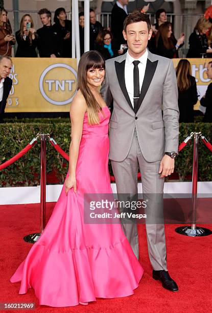 Actress Lea Michele and actor Cory Monteith arrives at the 19th Annual Screen Actors Guild Awards held at The Shrine Auditorium on January 27, 2013...