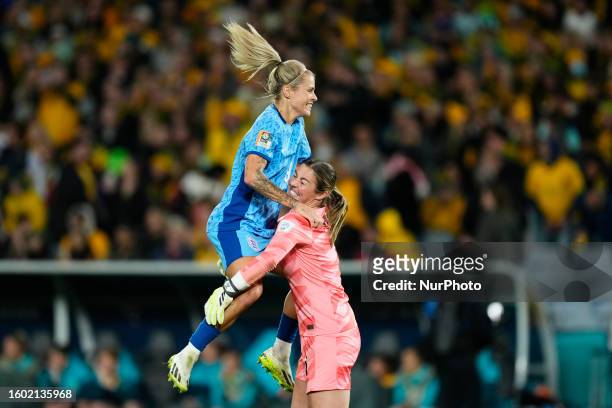 Rachel Ann Daly of England and Aston Villa and Mary Alexandra Earps of England and Manchester United celebrate victory after the FIFA Women's World...