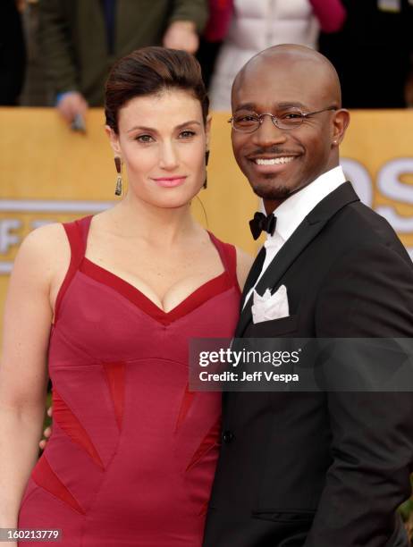 Actress Idina Menzel and actor Taye Diggs arrive at the 19th Annual Screen Actors Guild Awards held at The Shrine Auditorium on January 27, 2013 in...