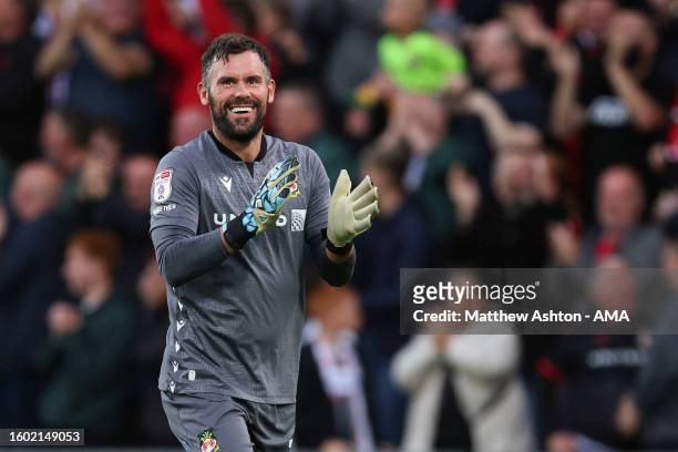 Ben Foster of Wrexham during the Sky Bet League Two match between Wrexham and Walsall FC at Racecourse Ground on August 15, 2023 in Wrexham, Wales.
