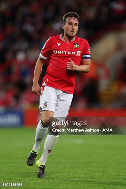 Luke Young of Wrexham during the Sky Bet League Two match between Wrexham and Walsall FC at Racecourse Ground on August 15, 2023 in Wrexham, Wales.