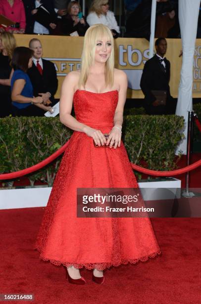 Actress Kaley Cuoco arrives at the 19th Annual Screen Actors Guild Awards held at The Shrine Auditorium on January 27, 2013 in Los Angeles,...