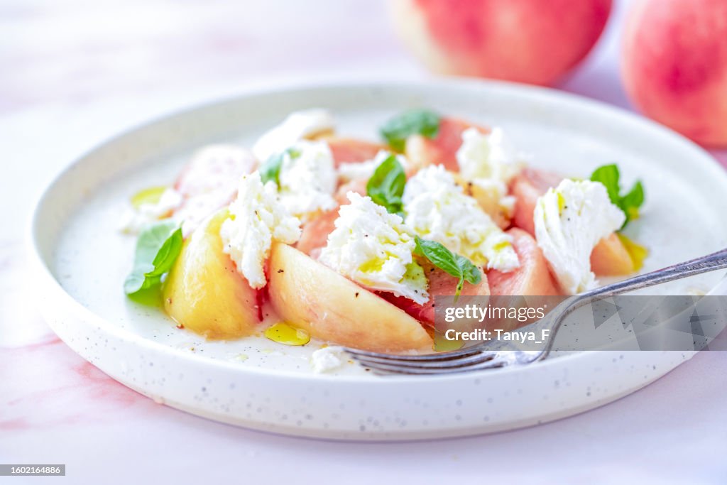 Fresh Peaches and Mozzarella Cheese Caprese Salad
