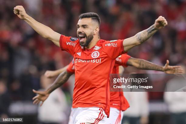 Bruno Henrique of Internacional celebrates after winning a Copa CONMEBOL Libertadores 2023 round of sixteen second leg match between Internacional...
