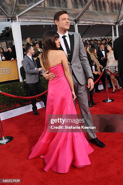 Actress Lea Michele and actor Cory Monteith attend the 19th Annual Screen Actors Guild Awards at The Shrine Auditorium on January 27, 2013 in Los...