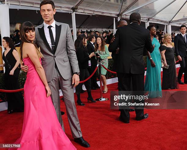 Actress Lea Michele and actor Cory Monteith attend the 19th Annual Screen Actors Guild Awards at The Shrine Auditorium on January 27, 2013 in Los...