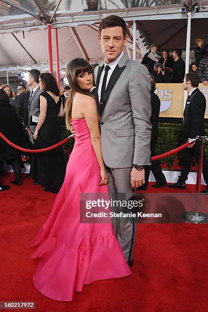 Actress Lea Michele and actor Cory Monteith attend the 19th Annual Screen Actors Guild Awards at The Shrine Auditorium on January 27, 2013 in Los...