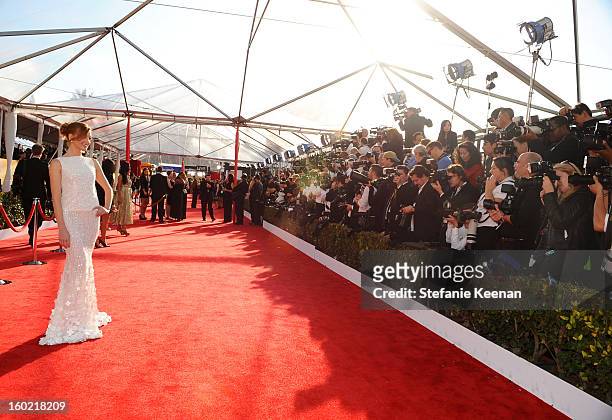 Actress Jayma Mays attends the 19th Annual Screen Actors Guild Awards at The Shrine Auditorium on January 27, 2013 in Los Angeles, California....